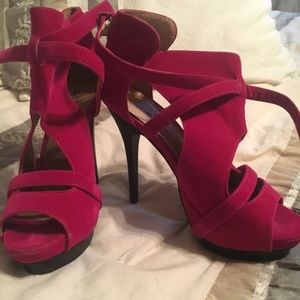 Fuchsia peep toe stilettos